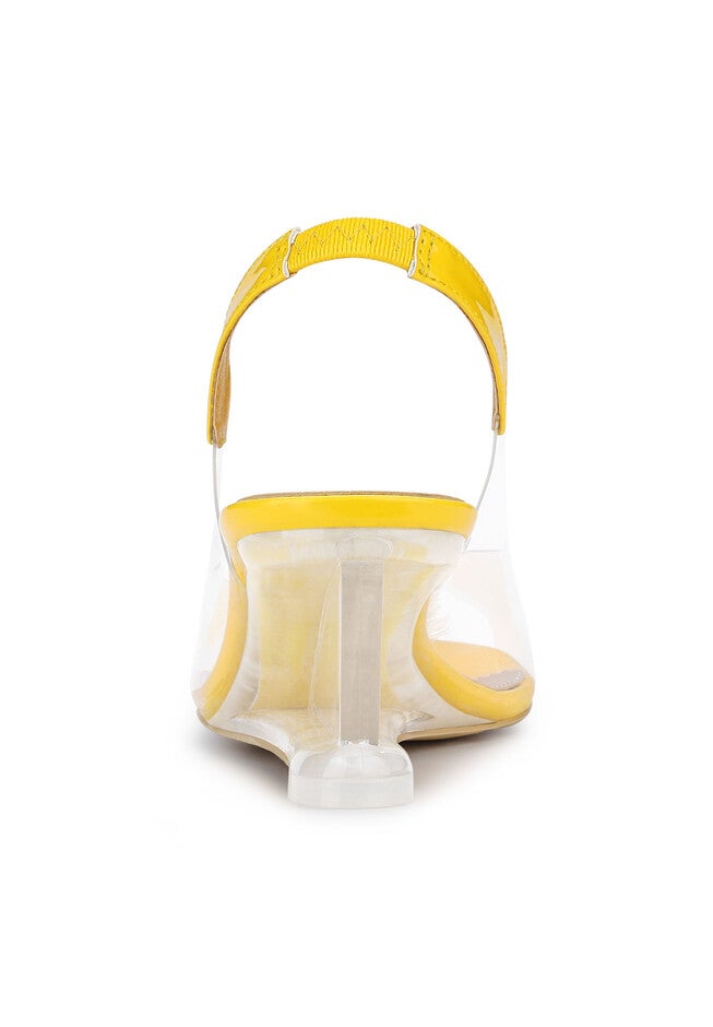 Clear Slingback Wedges Rhinestone Transparent Peep Toe Heels, Yellow / Yellow, alternate image number 2