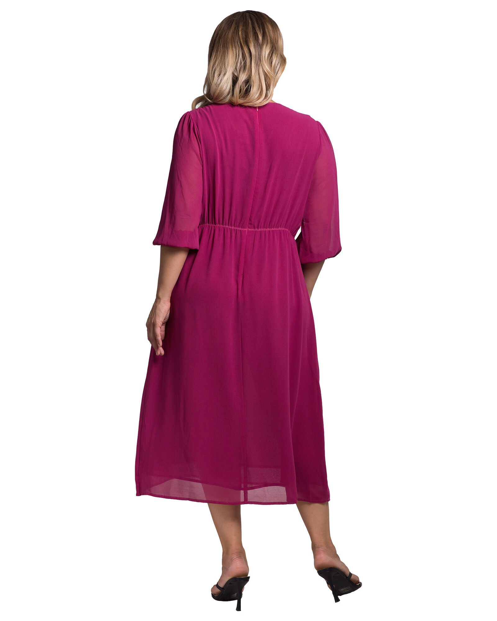 Standards & Practices Tie Front Puff Sleeves Midi Dress, PLUMPIE / Red, alternate image number 2