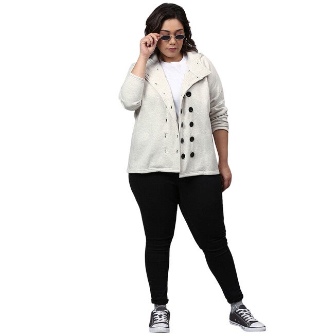 Cream Loose Fit Buttoned Sweatshirt, , alternate image number null