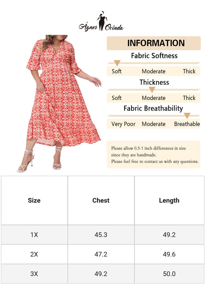 Bell Sleeve Ruffled Hem V Neck Short Sleeve Boho A Line Long Dress, Red / Red, alternate image number null