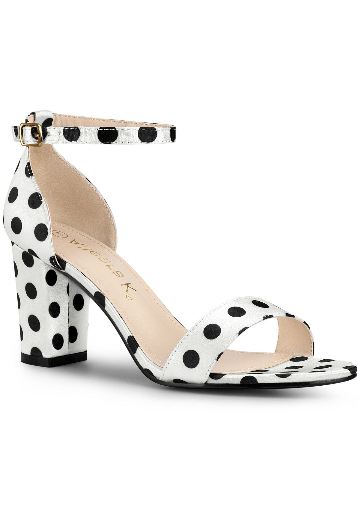 Open Toe Ankle Strap Chunky High Heel Sandals, White / White, hi-res image number 0