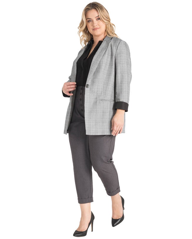 Plus Size Dorothy One-Button Oversized Plaid Boyfriend Blazer, , alternate image number 7