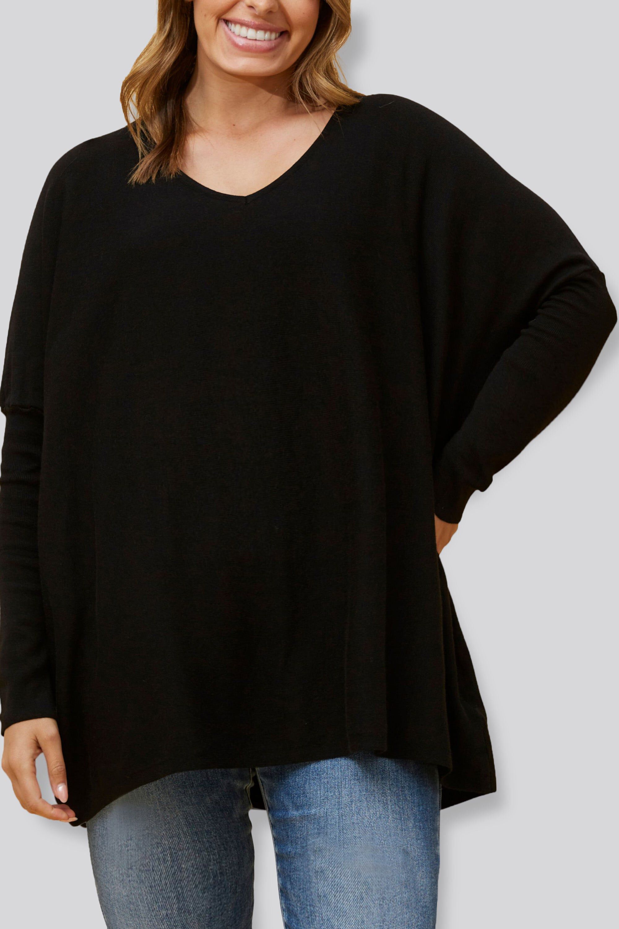 EMMA SUPER SOFT V-NECK OVERSIZED SWEATER, Black / Black, hi-res image number 0