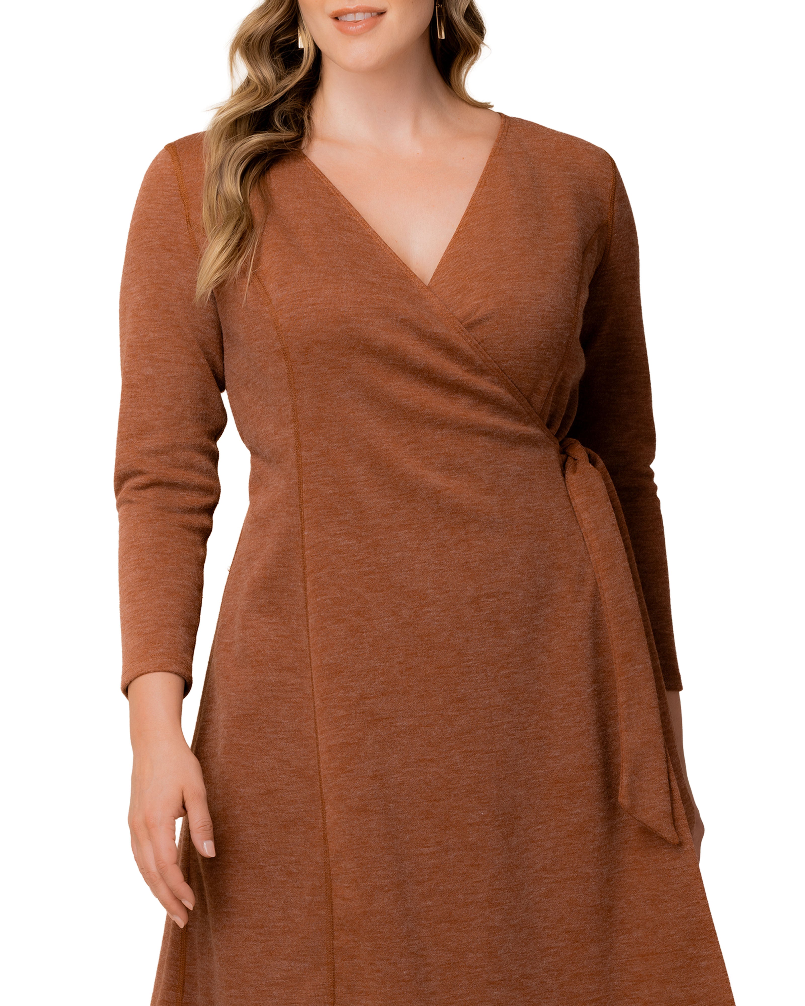 London Sweater Knit Wrap Dress, CINNAMON / Rust, alternate image number 4