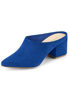 Pointed Toe Slip On Block Heel Slide Mules
