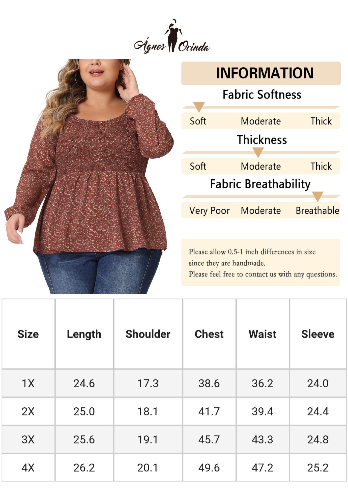 Floral Square Neck Smock Waist Peplum Top, Burgundy / Burgundy, alternate image number 4