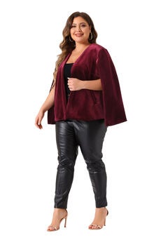 ELEGANT SPLIT OPEN FRONT VELVET CAPE BLAZER