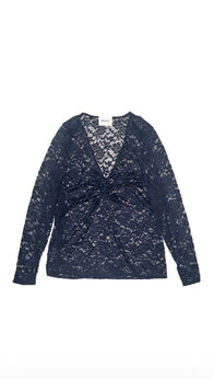 OLIVIA STRETCH LACE RUCHED DEEP V-NECK TOP