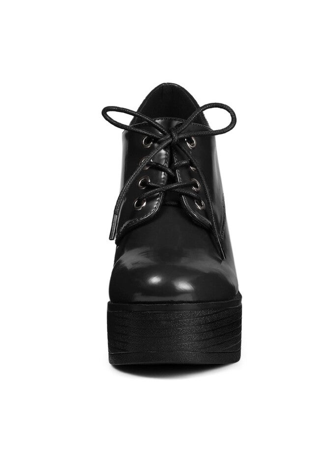 PLATFORM LACE UP CHUNKY HEEL BOOTIES, Black / Black, alternate image number 2