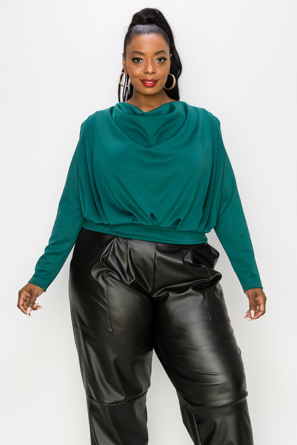 NOELLE COWL NECK TOP, Green Emerald / Teal, hi-res image number 0