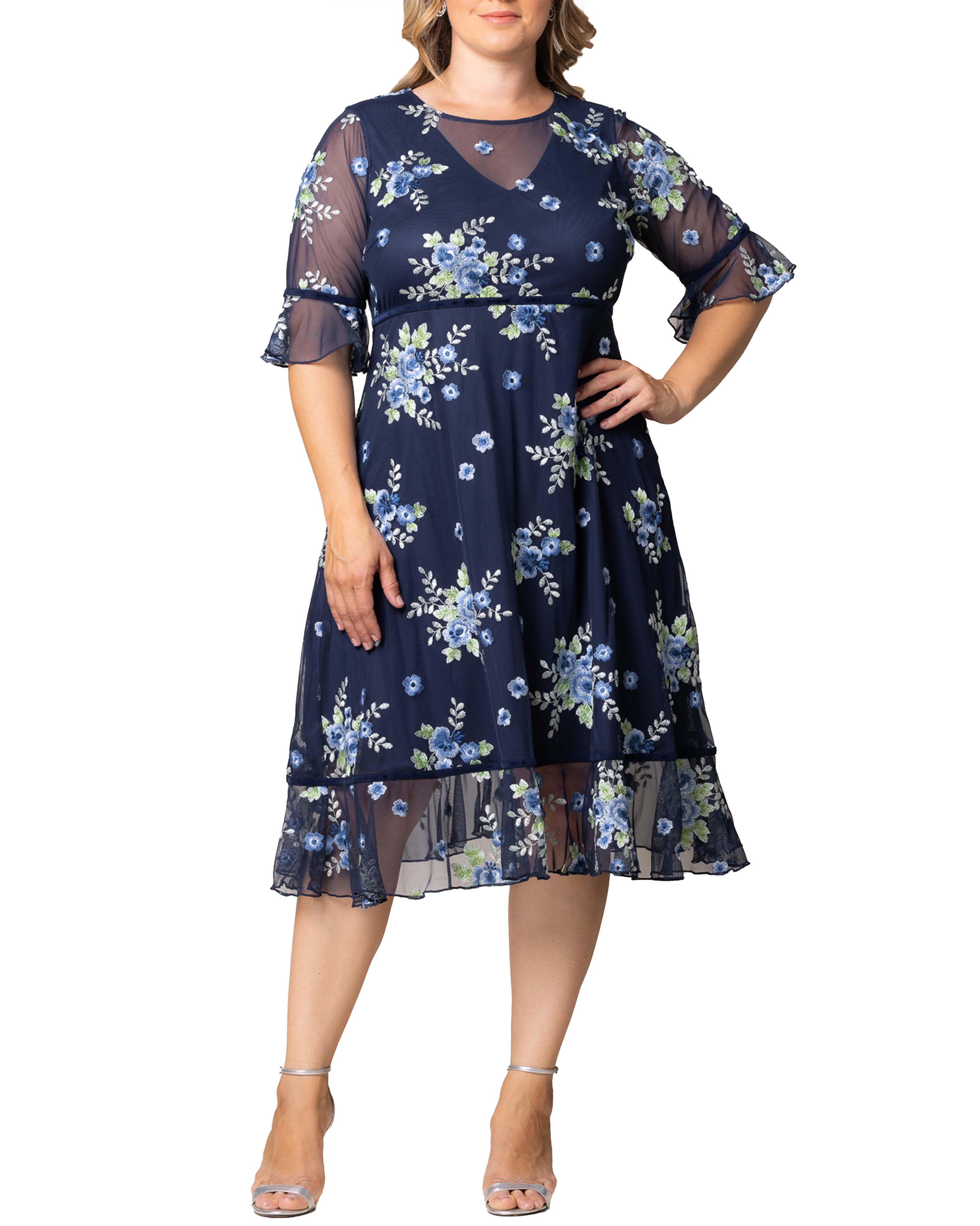 Wildflower Embroidered Dress, GLISTENING BLUE BLOOMS / Navy, hi-res image number 0