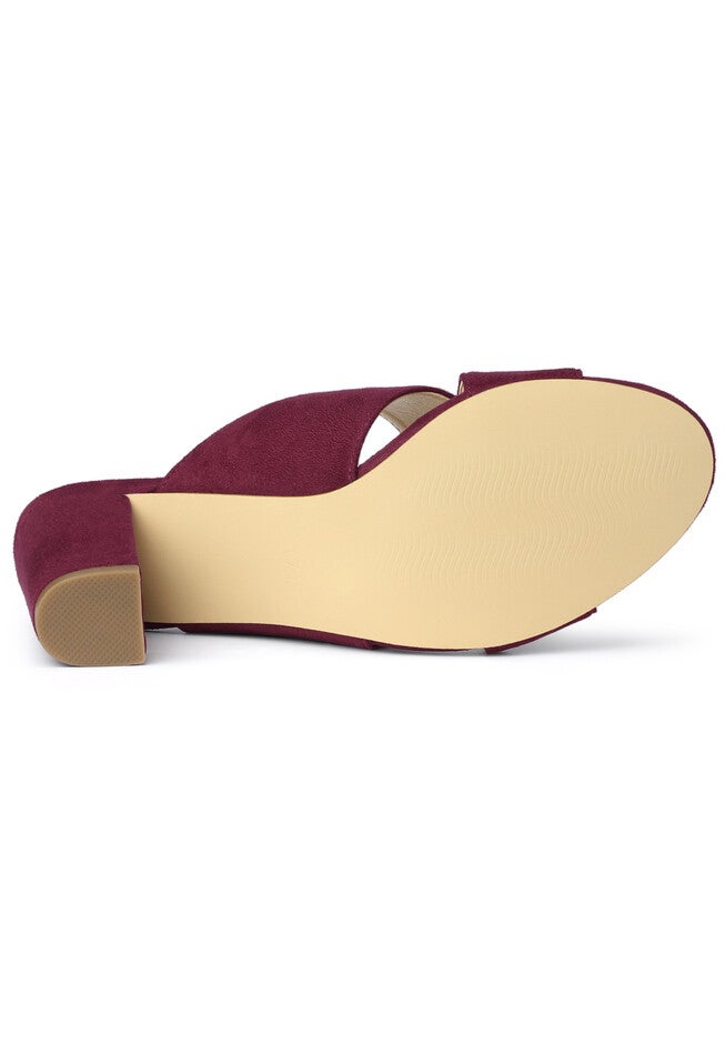 Crisscross Strap Block Heel Slide Sandals, Burgundy / Burgundy, alternate image number 3