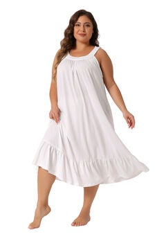 Tank Sleeveless Wide Strap Chemise Pleated Nightdress with Pockets