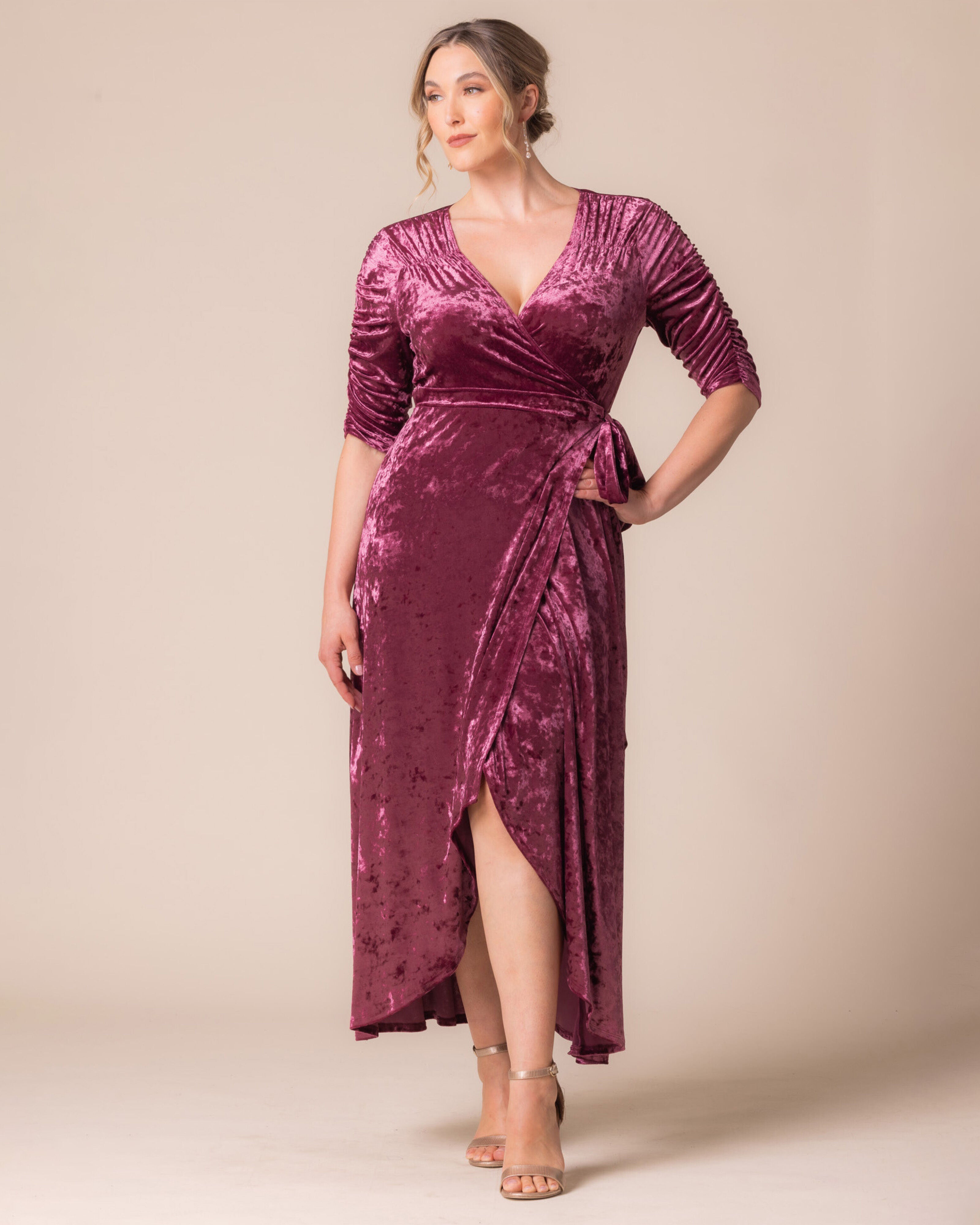 Cara Velvet Long Wrap Gown, SUGAR PLUM / New Wine, alternate image number 4