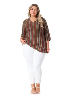 3/4 Sleeve Knit Blouse Tee Stripe Boho Top