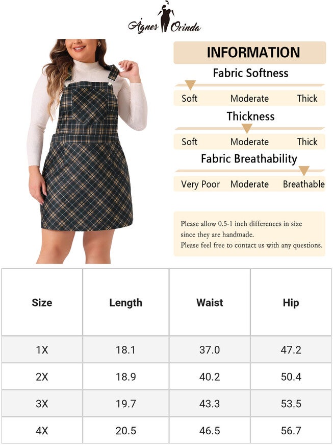 Vintage Plaid Adjustable Straps Pinafore Suspender Skirt Overall Dress, Navy Blue / Navy, alternate image number 4