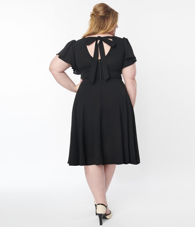Unique Vintage Plus Size Black Texture Swing Dress, Black Texture / Black, alternate image number null