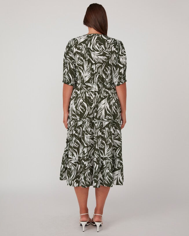 Abstract Print Green Midi Dress, OliveMilk / Olive Green, alternate image number 4
