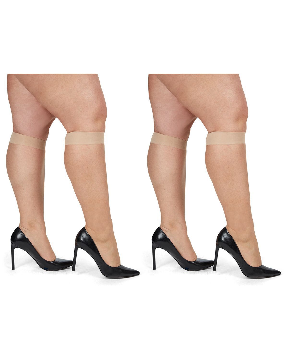 Silky Sheer Plus Size Curvy Knee High Stockings 2 Pack, City Beige / Beige, hi-res image number 0