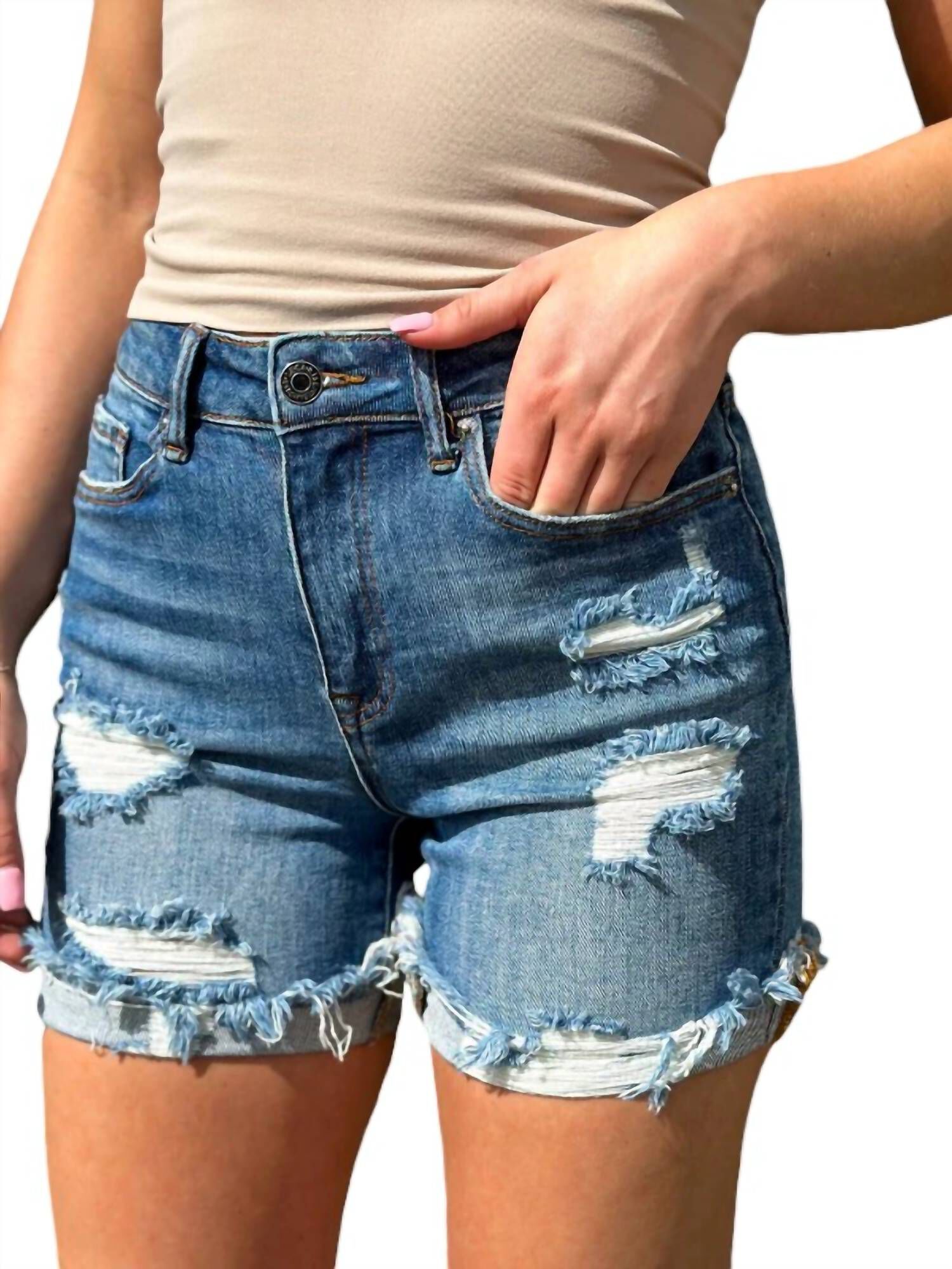 High Rise Cuffed Shorts, Dark Wash / Dark Wash, alternate image number 3