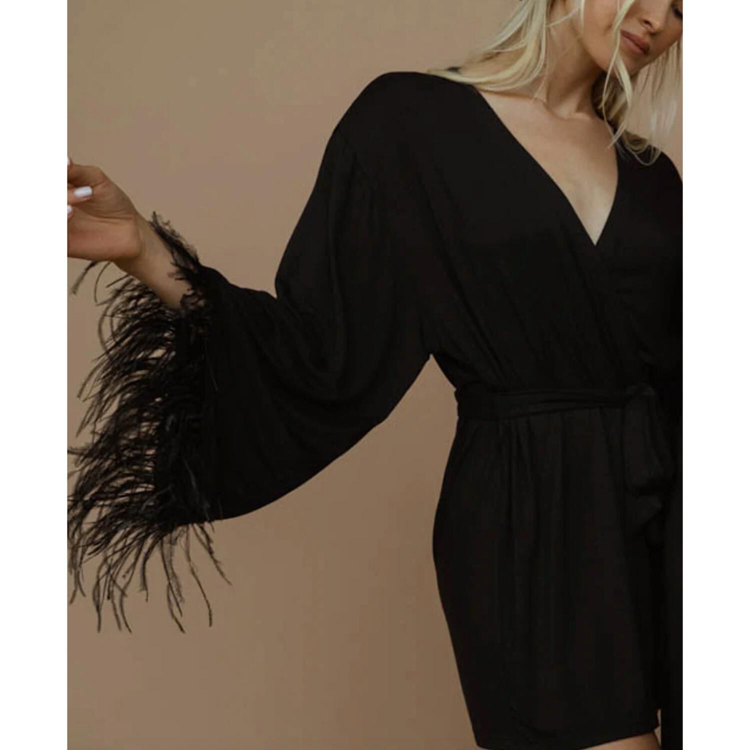 FEATHER ROBE IN BLACK, , alternate image number 8