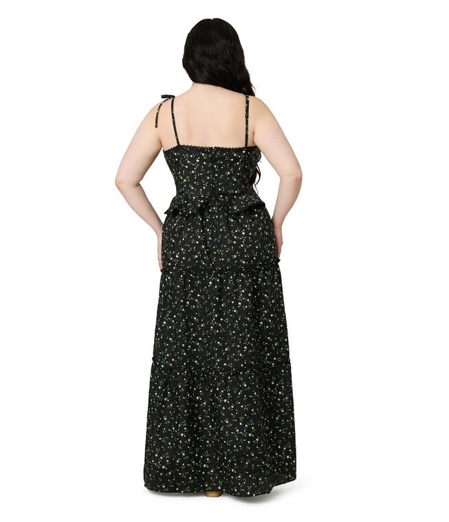 Smak Parlour Plus Size Black Ditzy Floral Shirred Tiered Maxi Dress, Black / Black, alternate image number 2