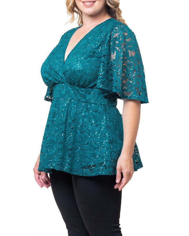Stardust Sequin Lace Top, TEAL TOPAZ / Teal, alternate image number null