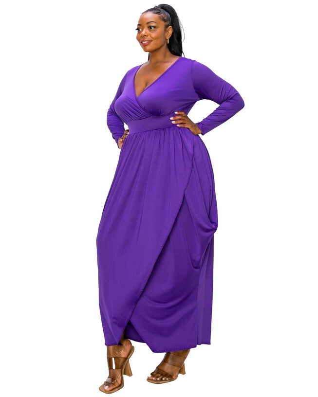 GIULIANA TULIP HEM MAXI DRESS, Purple / Purple, alternate image number 1