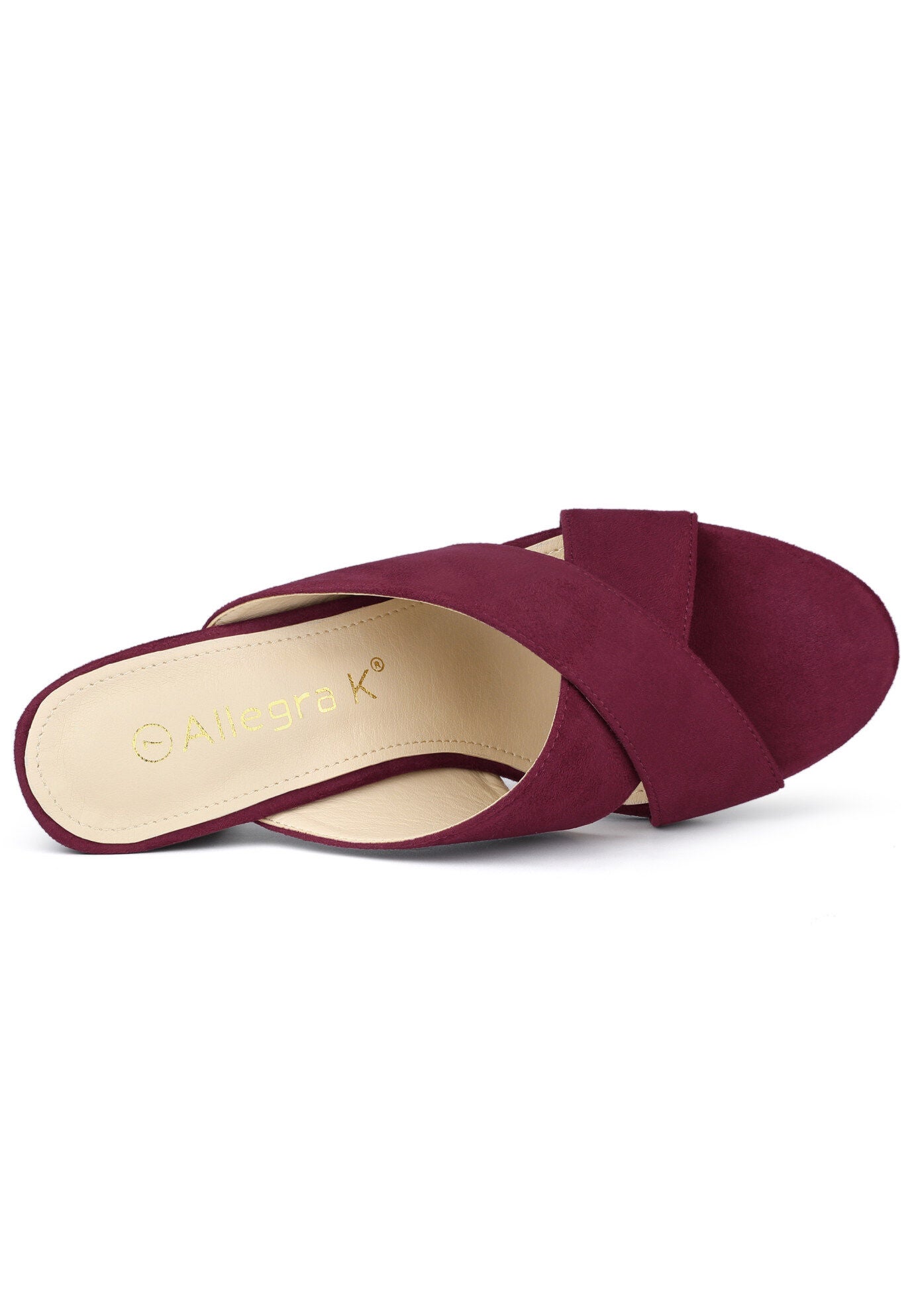 Crisscross Strap Block Heel Slide Sandals, Burgundy / Burgundy, alternate image number 1
