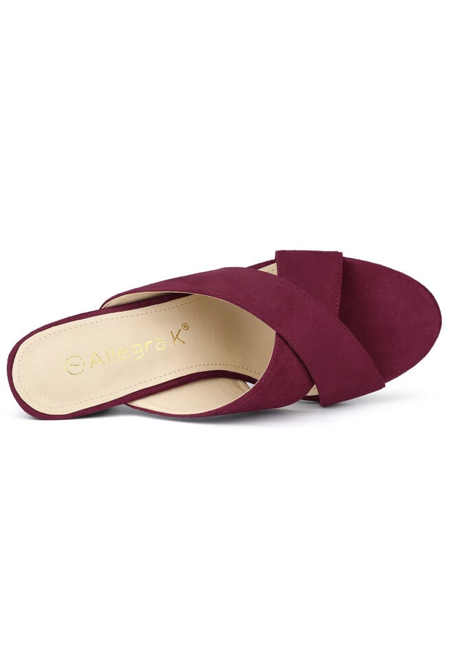Crisscross Strap Block Heel Slide Sandals, Burgundy / Burgundy, alternate image number 1