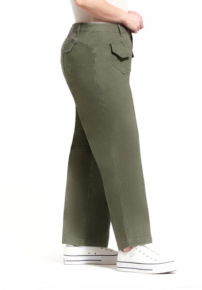 30 inches WIDE LEG CARGO JEANS, KASEY / Olive Green, alternate image number 1