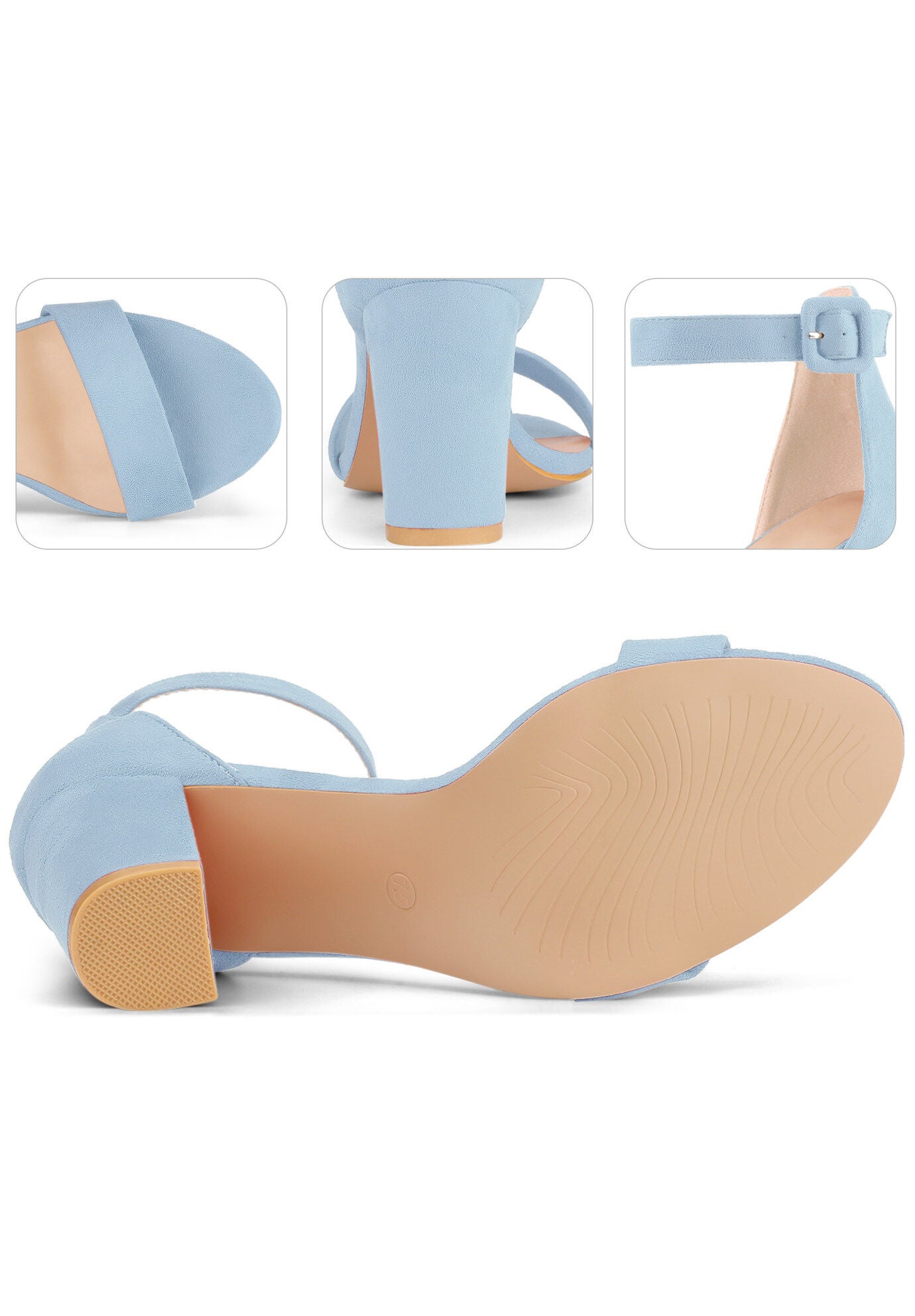 Ankle Strap Open Toe Chunky High Heels Sandals, Sky Blue / Light Blue, alternate image number 2