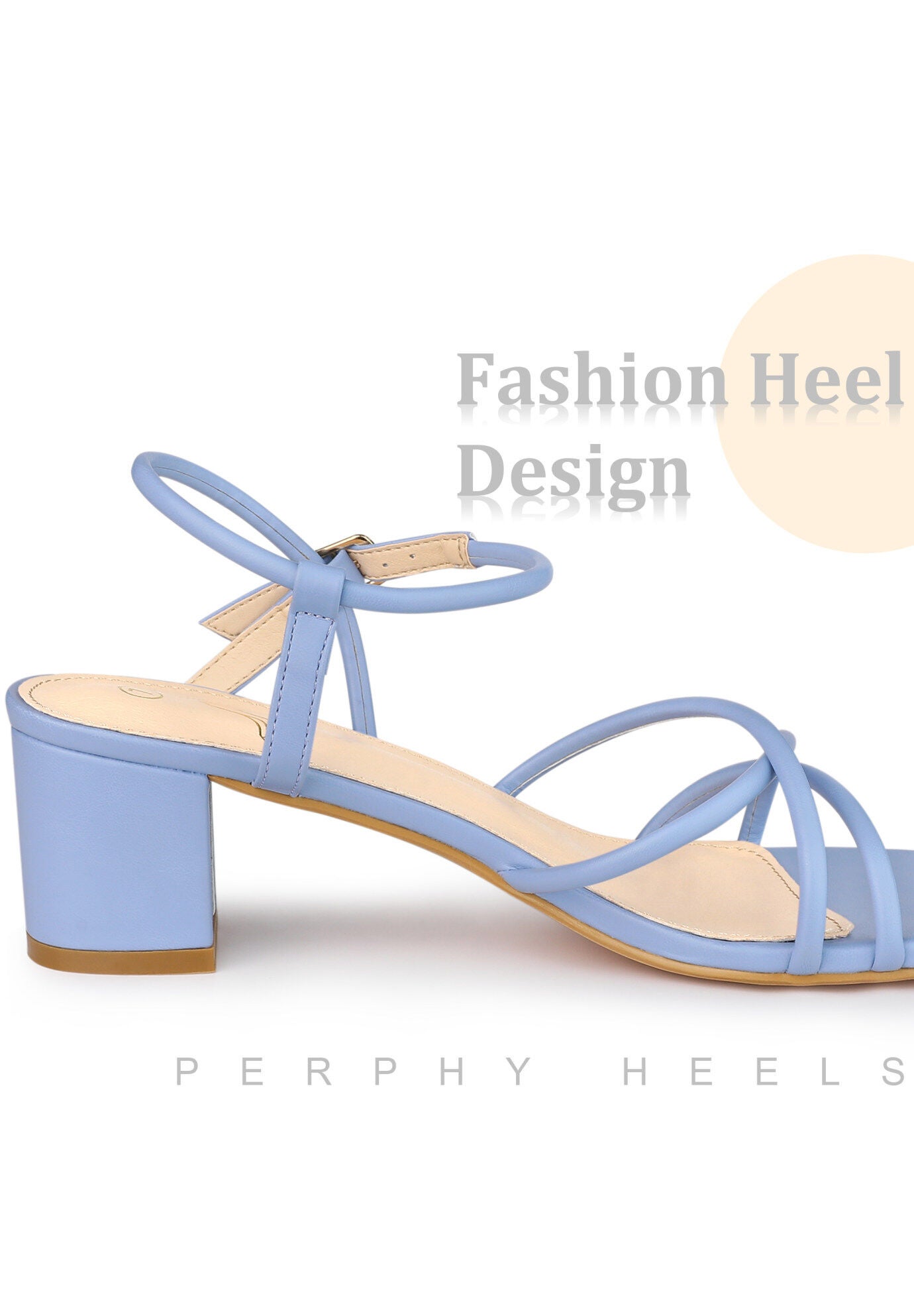 Strappy Heels Square Toe Slingback Chunky Heel Sandals, Blue / Dusty Blue, alternate image number 3