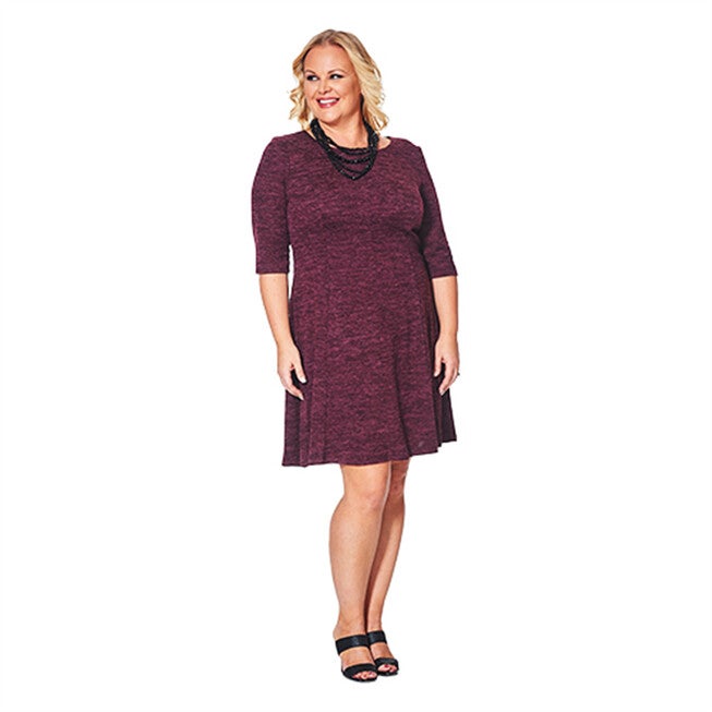 Connected Women's Plus Size Fit & Flare Sweater Dress Purple Size 24W, Purple / Purple, hi-res image number 0