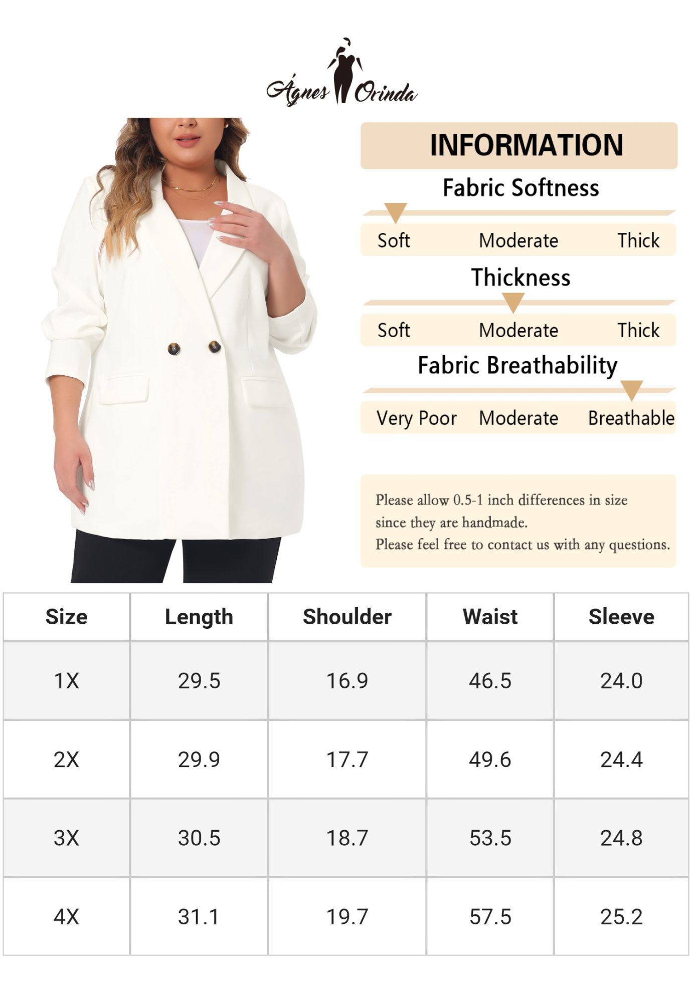 LAPEL BUTTON OFFICE WORK BLAZER, White / White, alternate image number 4