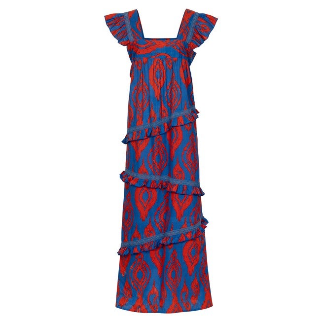 Zicatela Ikat Olla Dress, BlueRed / Cobalt, alternate image number null