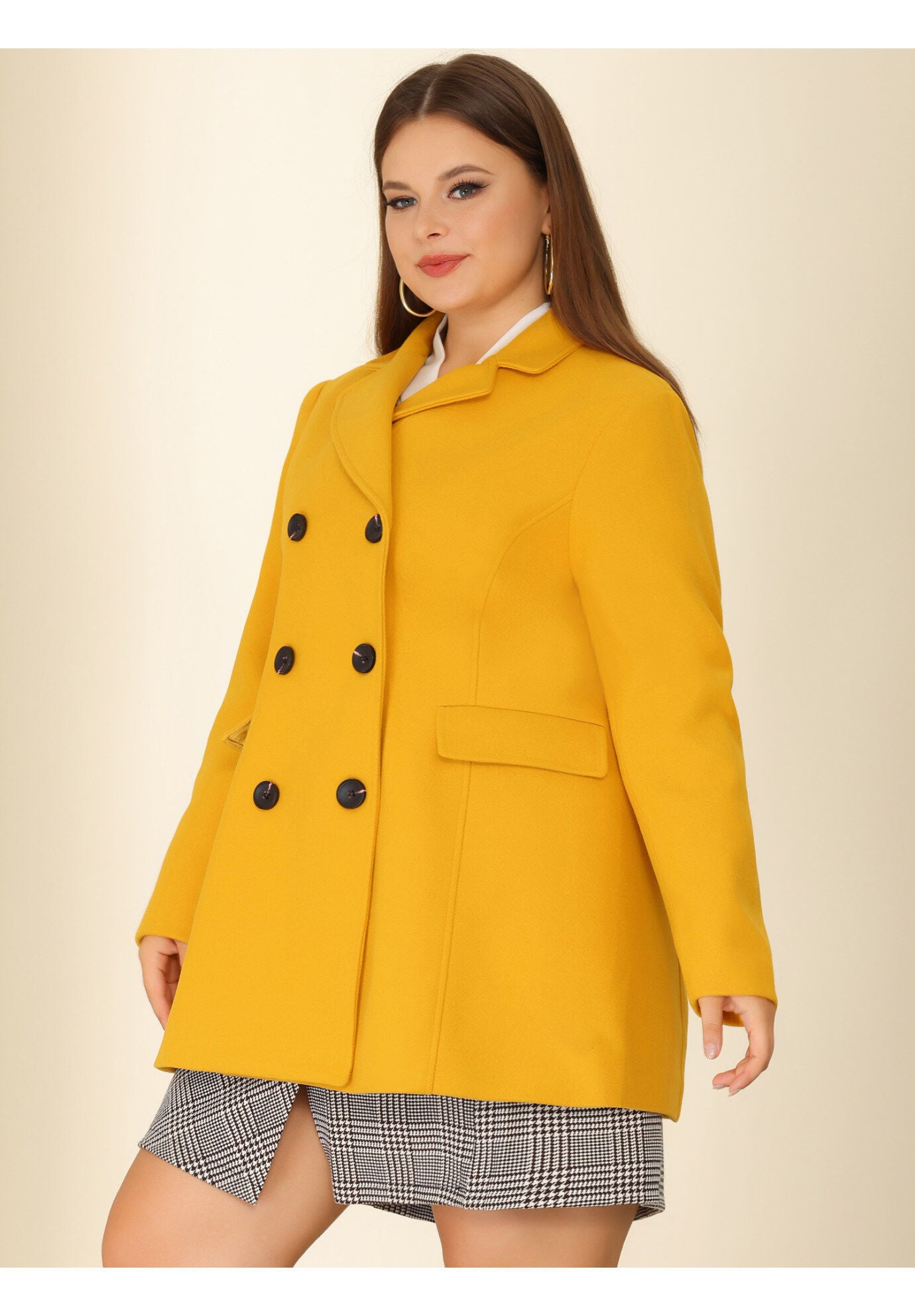 NOTCHED LAPEL DOUBLE BREASTED COAT, Mustard Yellow / Yellow, hi-res image number 0