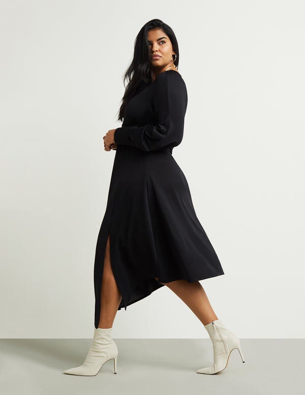 Banded-Waist Midi Dress, , alternate image number 6