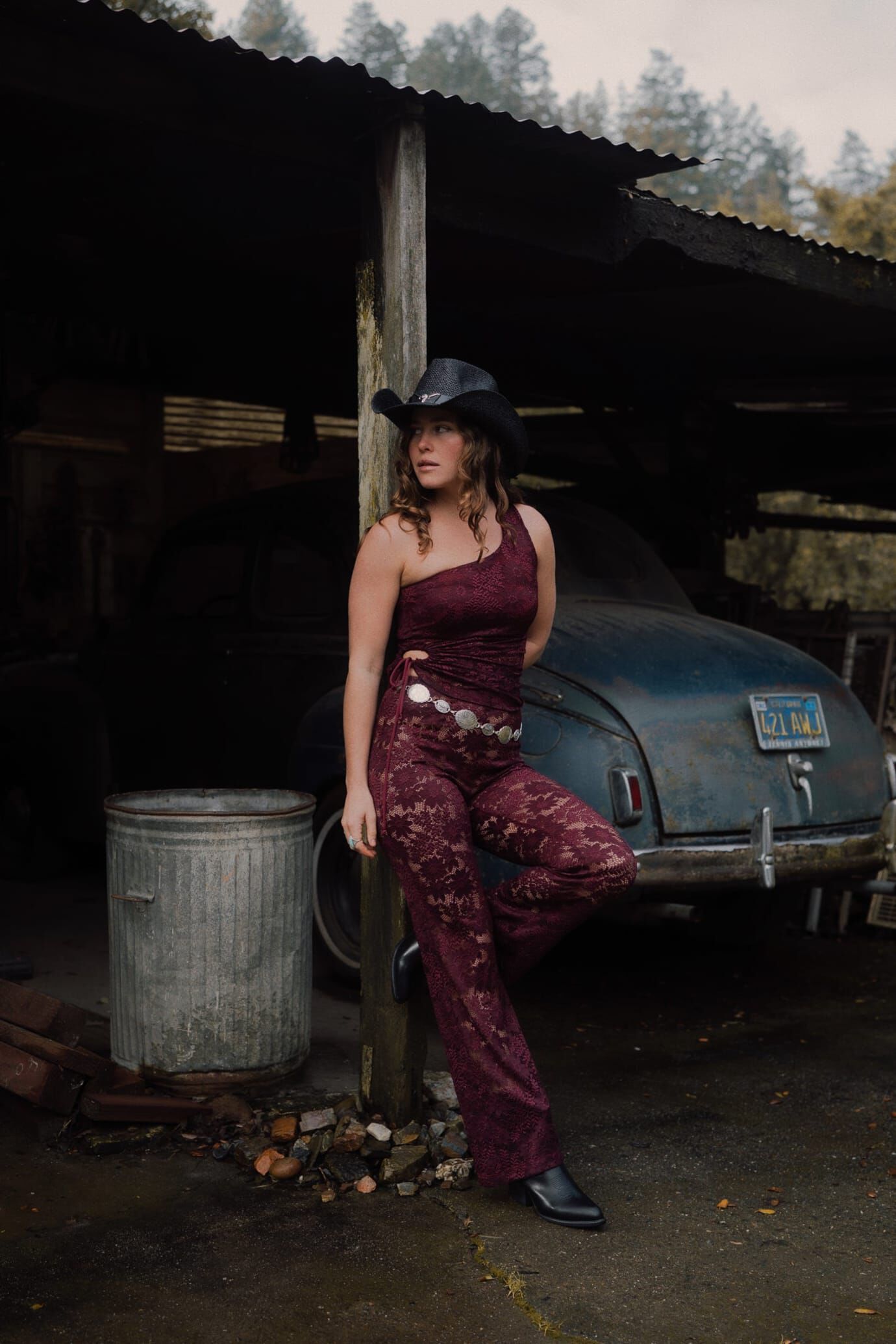 Carolina Lace One-Shoulder Top, Wine / Burgundy, alternate image number 2