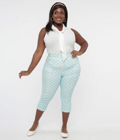 Smak Parlour Light Blue & White Gingham Capri Pants