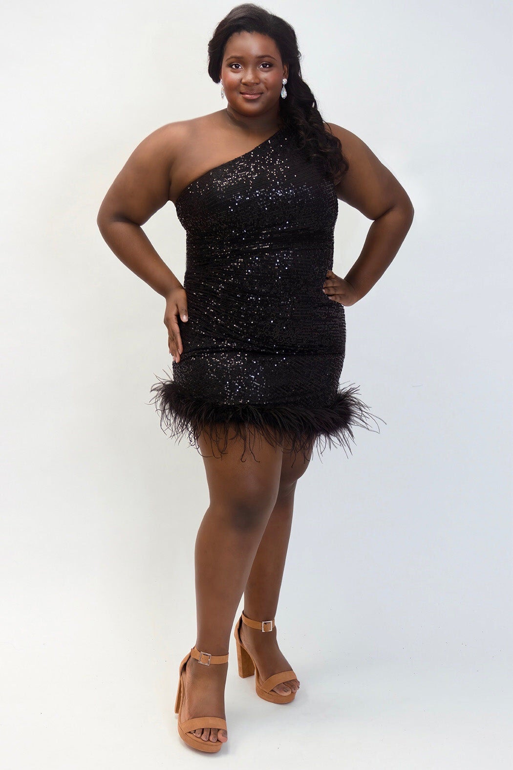 FEATHER FRENZY PARTY DRESS, Jet / Black, hi-res image number 0