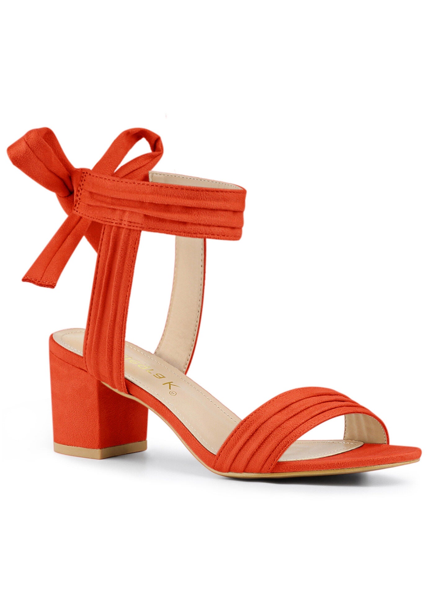 Open Toe Ankle Tie Back Block Heels Sandals, Orange / Orange, hi-res image number 0