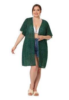 SHORT SLEEVE BIKINI POLKA DOTS KIMONO COVER UP