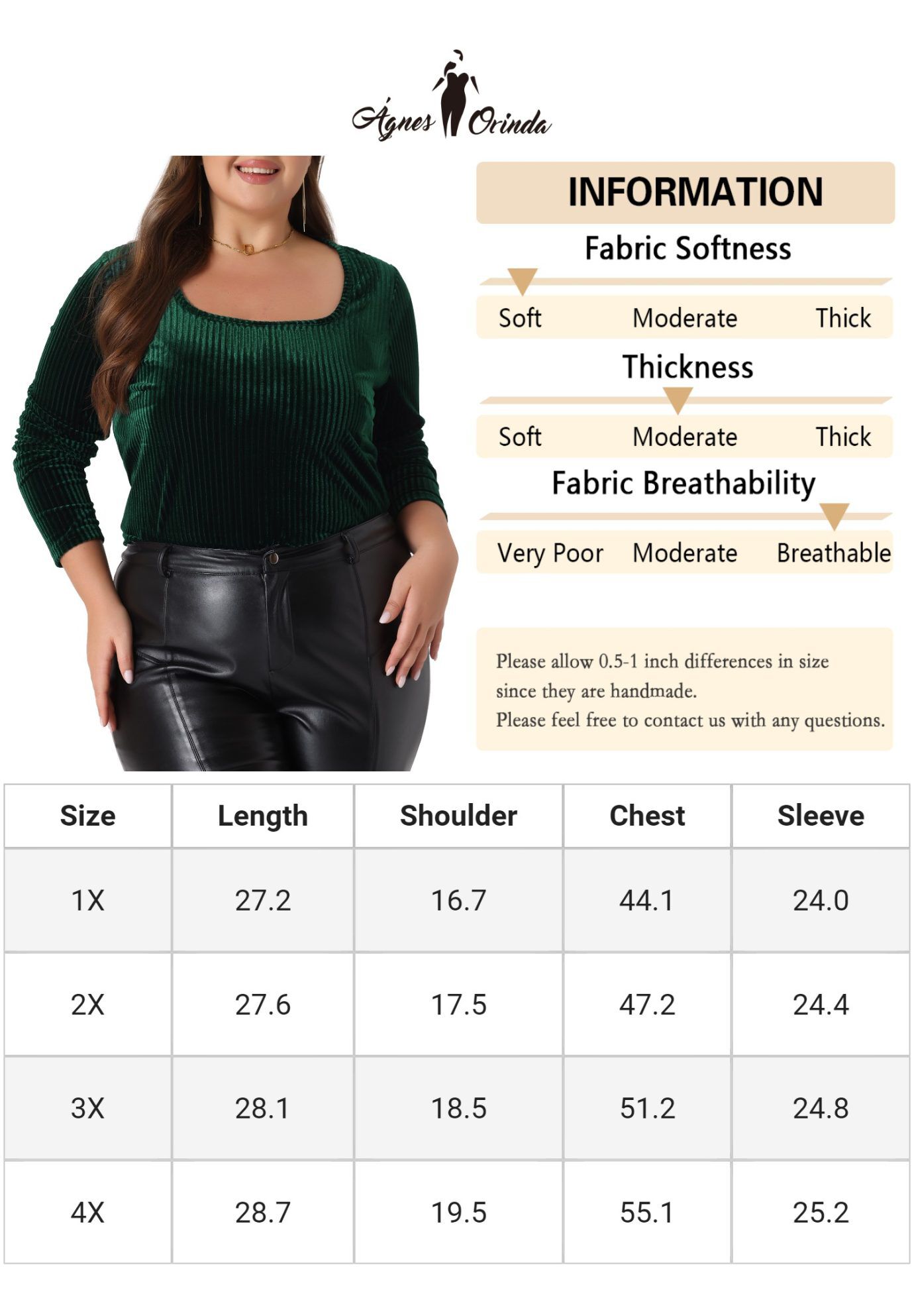 Square Neck Pullover Long Sleeve Blouse Tunic Velvet Top, Dark Green / Forest Green, alternate image number 4