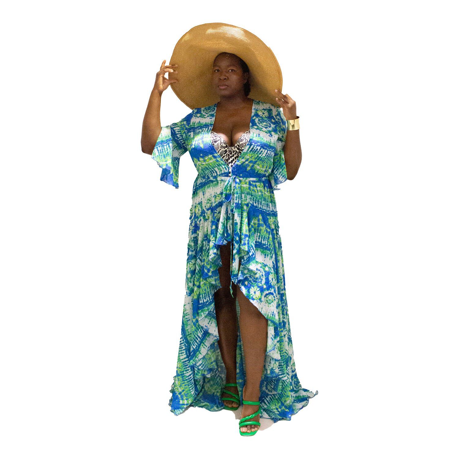 Korinne Standard Kaftan Blue & Green Batik Print, Blue / Azure Blue, alternate image number 1