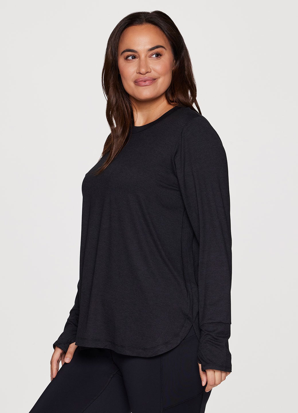 Studio Practice Long Sleeve Tunic Tee, Black Heather / Black, alternate image number 3