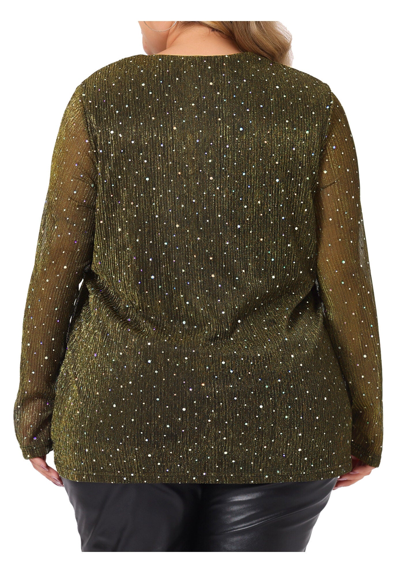 LONG SLEEVE GLITTER SPARKLE TOP, Gold / Gold, alternate image number 2