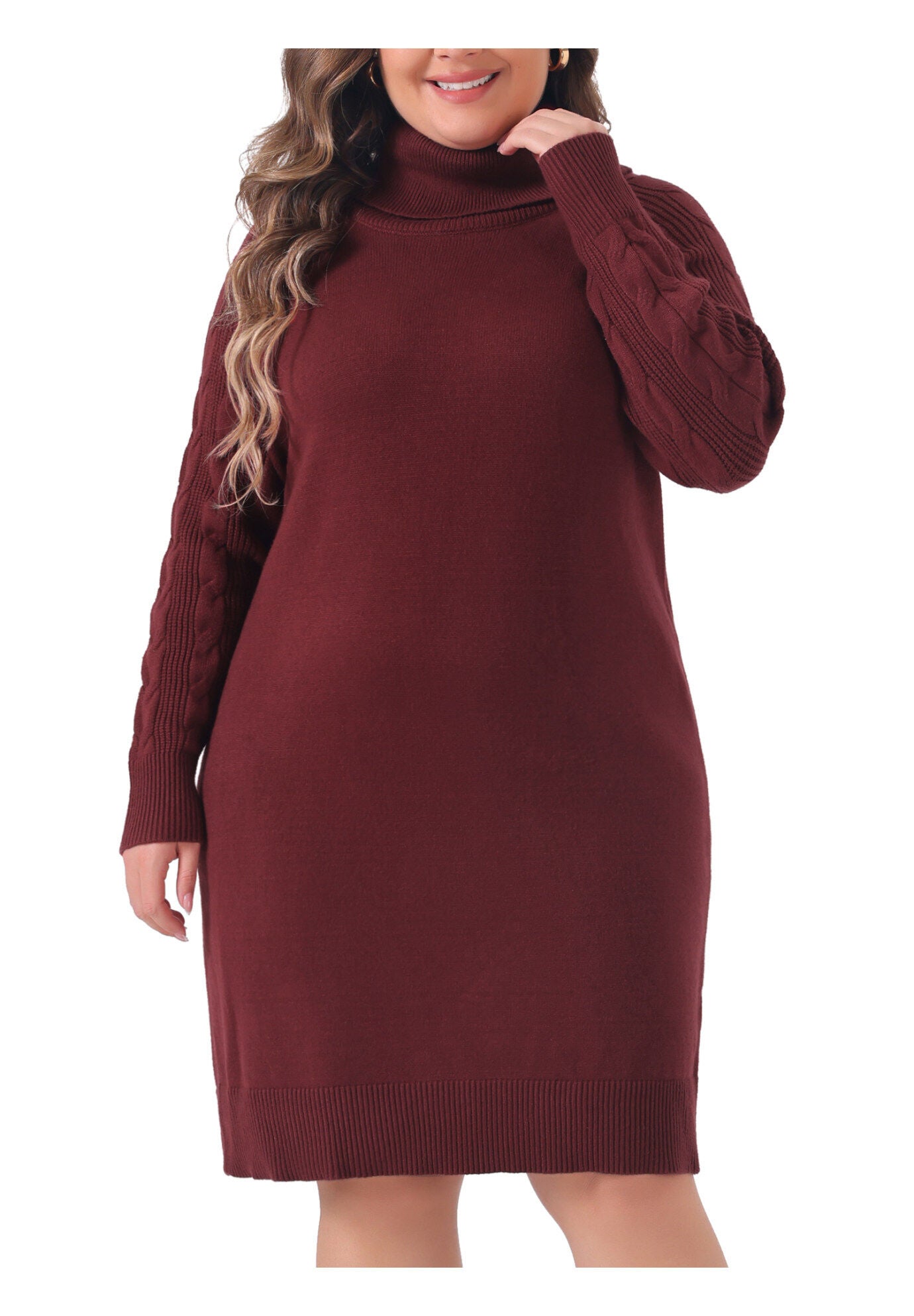 Turtleneck Pullover Long Sweater Dress, Burgundy / Burgundy, alternate image number 1