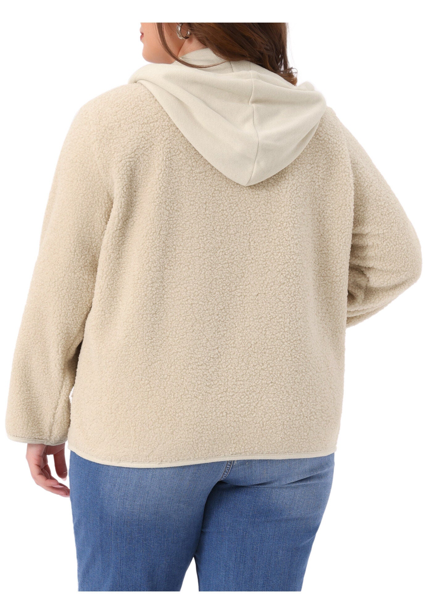 Hooded Fleece Teddy Fluffy Outerwear Coats with Pockets, Beige / Beige, alternate image number 3