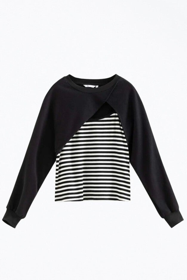 LAVERNE CONVERTIBLE CROPPED CUTOUT TANK BOLERO SET IN BLACK/WHITE, , alternate image number null